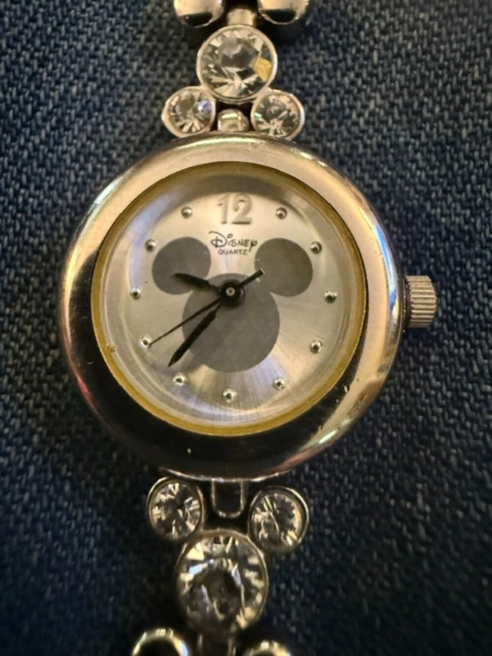 Disney Time Works Mickey Mouse Crystal Rhinestone Charm Bracelet Watch